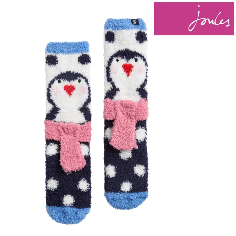 Joules Festive Fluffy Socks - Navy Spot Penguin-1