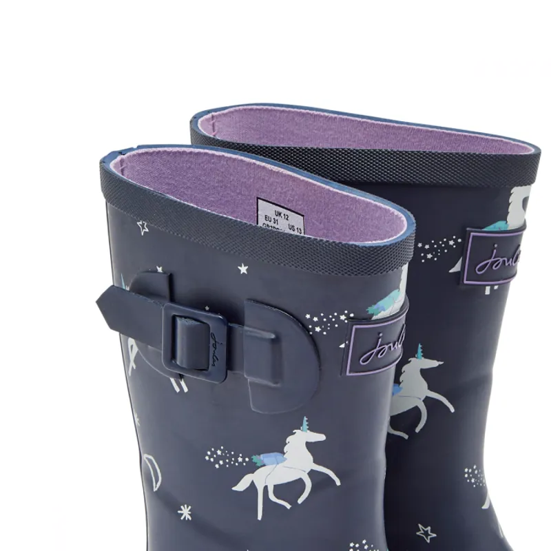 Joules Girls Welly Print Wellies - Navy Unicorns-3