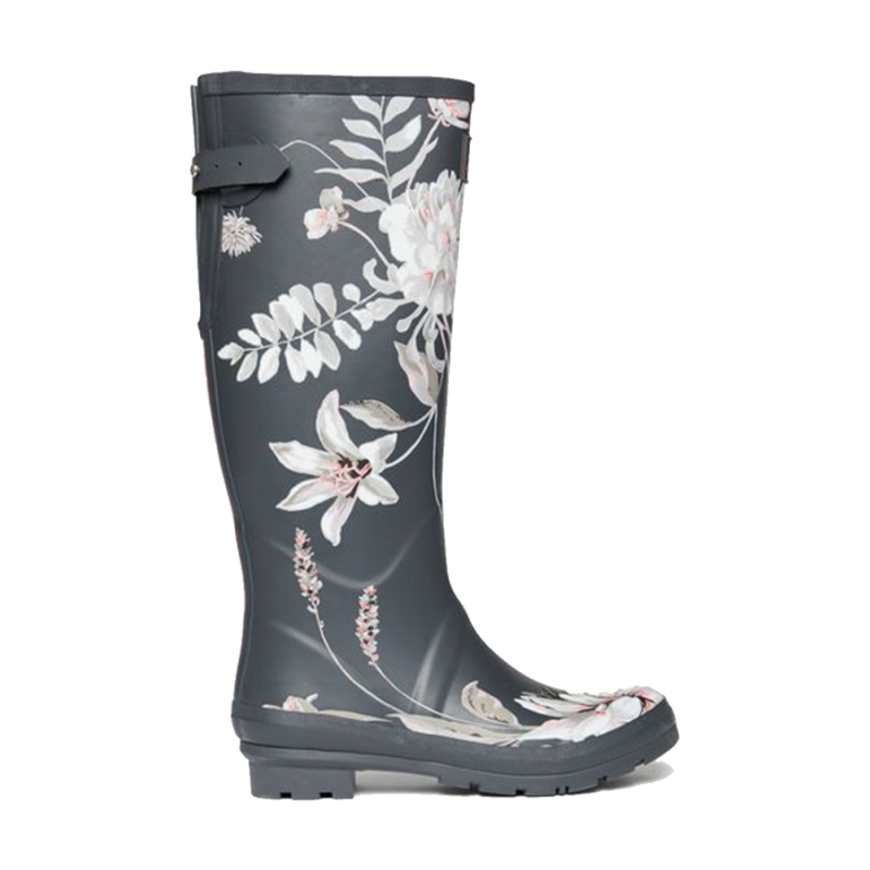 Joules Welly Print Tall Height Wellies - Dark Grey Floral