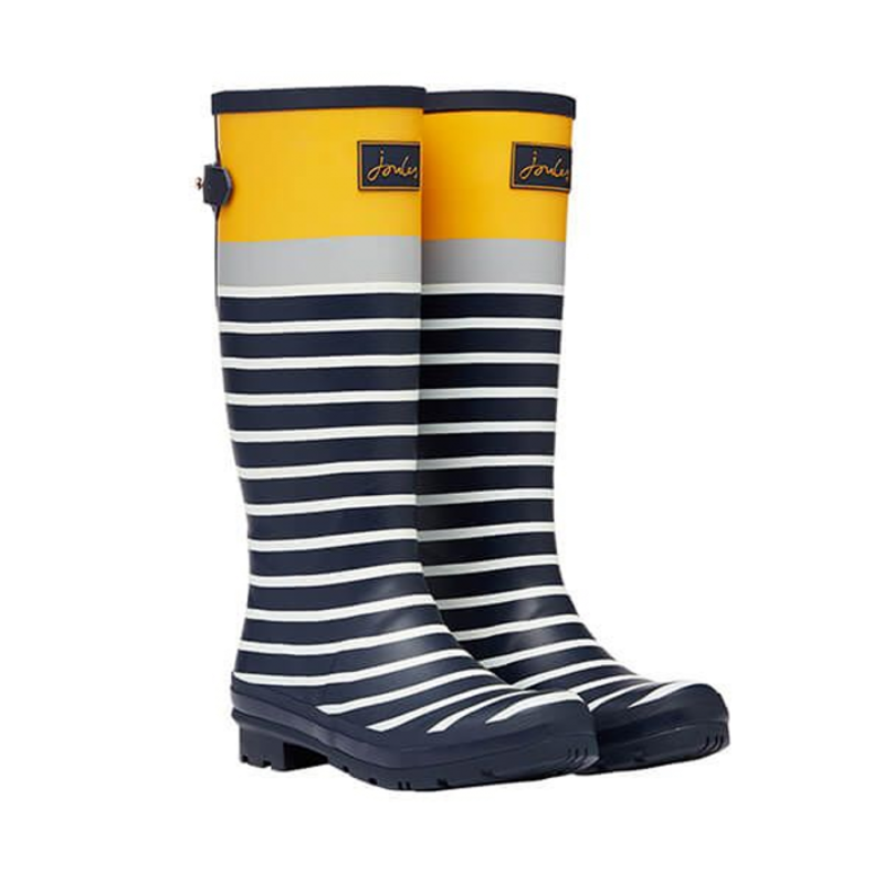 Joules Welly Print Tall Height Wellies - Navy Engineered Stripe-1