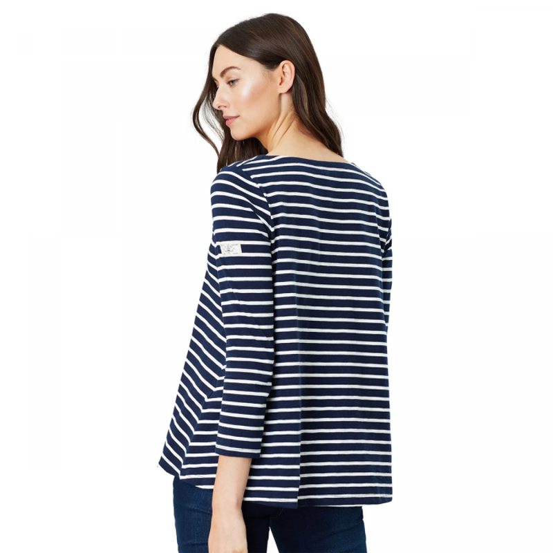 Joules Harbour Light V Neck Jersey Top - Navy Cream Stripe-1