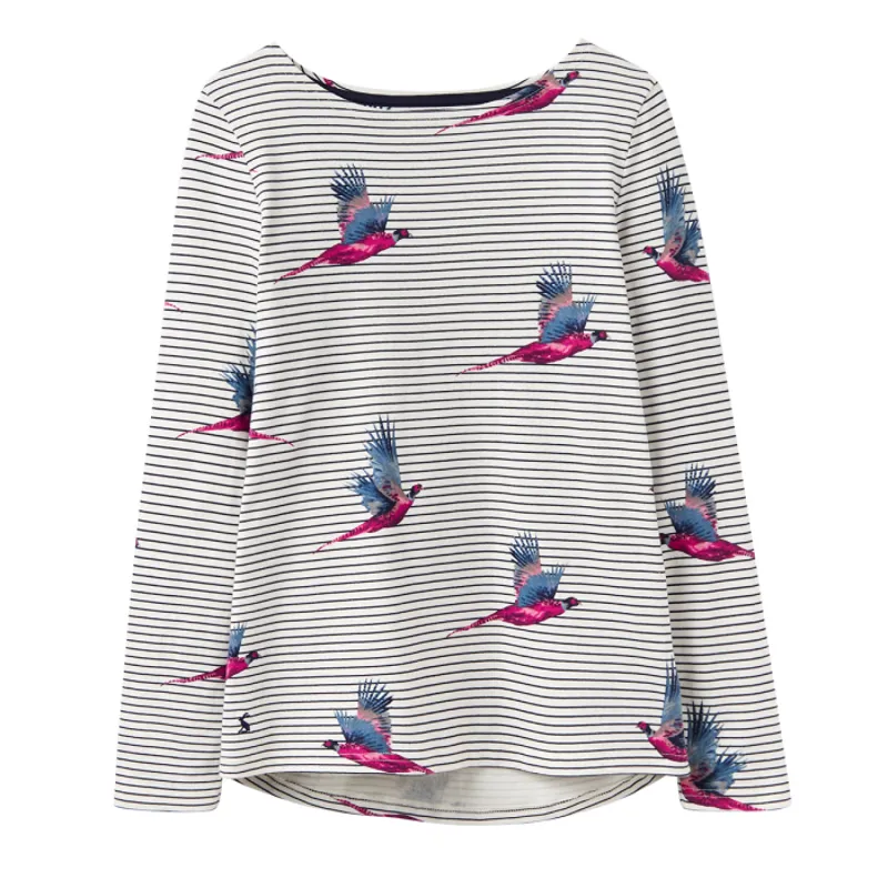 Joules Harbour Print Ladies Jersey Top Z -  Cream Painted Pheasant Stripe-1