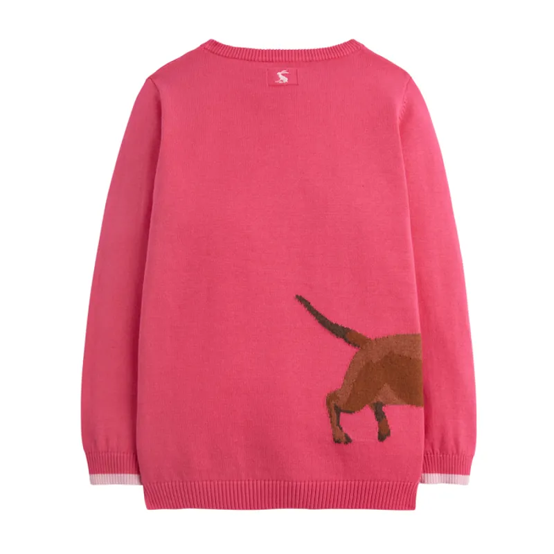 Joules Meryl Girls Jumper Z - Deep Pink Dog-1