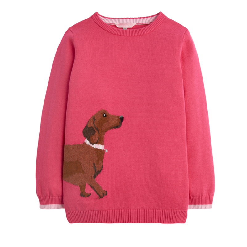 Joules Meryl Girls Jumper Z - Deep Pink Dog-2