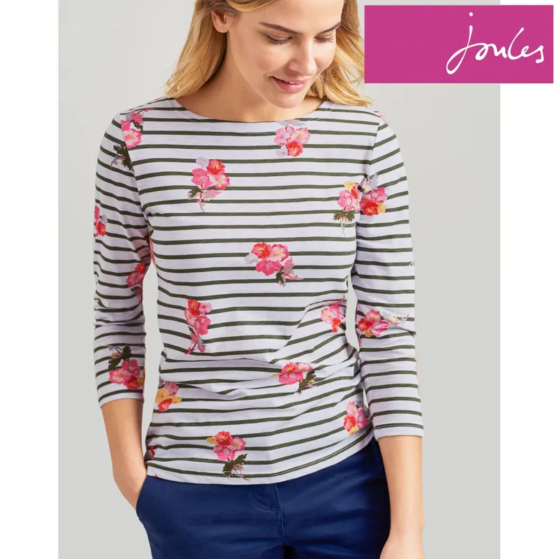 Joules Harbour Light Printed Jersey Top - Khaki Posy Stripe
