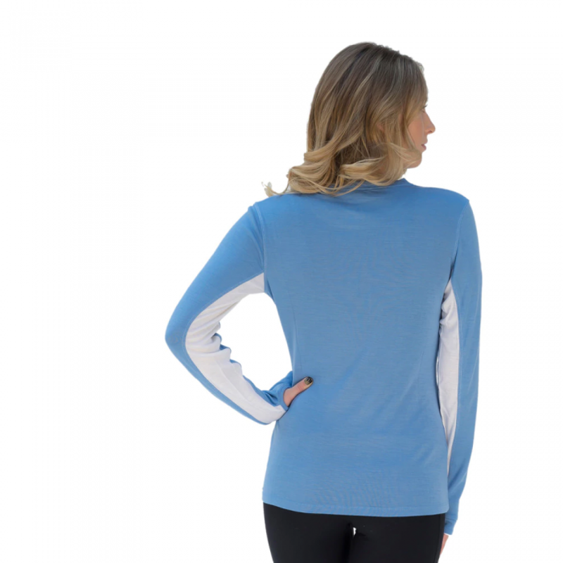 Kastel Charlotte Merino Wool Ladies Crew Neck Shirt - Light Blue/White-1