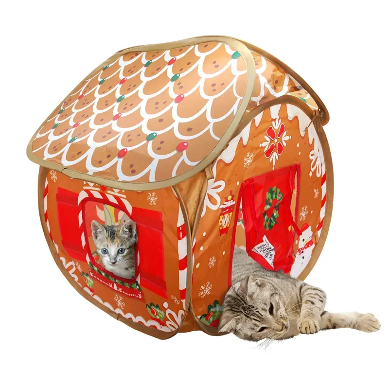 Kong Holiday Play Spaces Bungalow Gingerbread Cat Toy - Orange