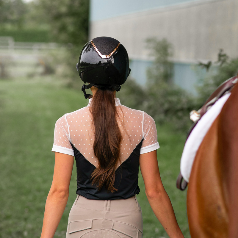 EQX by Charles Owen Kylo Sparkly Wide Peak Riding Hat - Black Gloss/Rose Gold-4