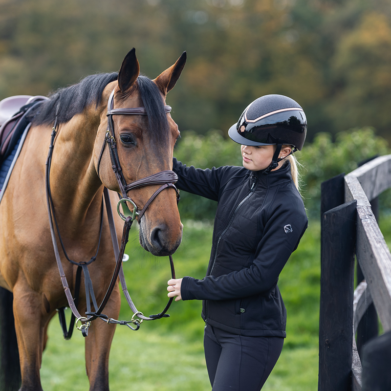 EQX by Charles Owen Kylo Sparkly Riding Hat - Black Gloss/Rose Gold-5
