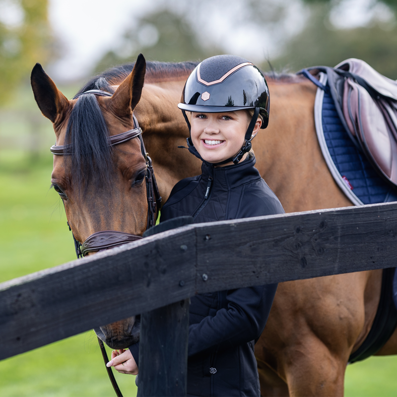 EQX by Charles Owen Kylo Sparkly Riding Hat - Black Gloss/Rose Gold-4