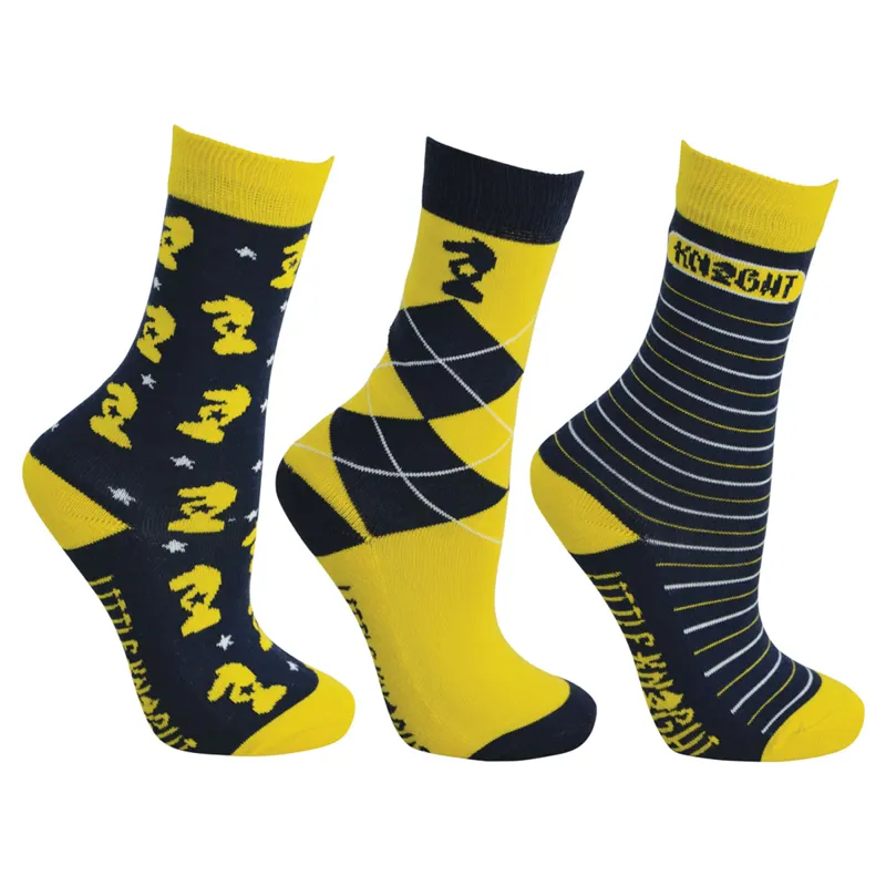 Little Knight Lancelot Socks - Pack of 3 - Navy/Yellow/White