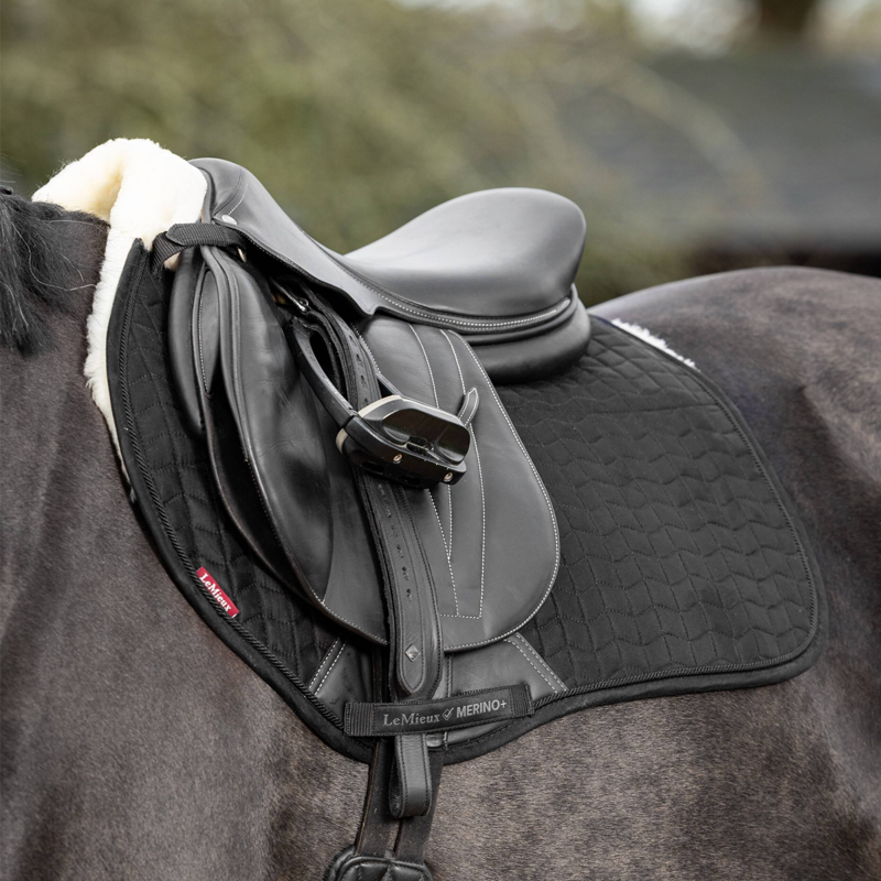 LeMieux Merino+ Half Lined Suede EuroJump Square - Black/Natural-2
