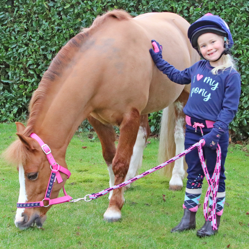 Little Rider I Love My Pony Head Collar And Lead Rope - Navy/Pink/Teal-2