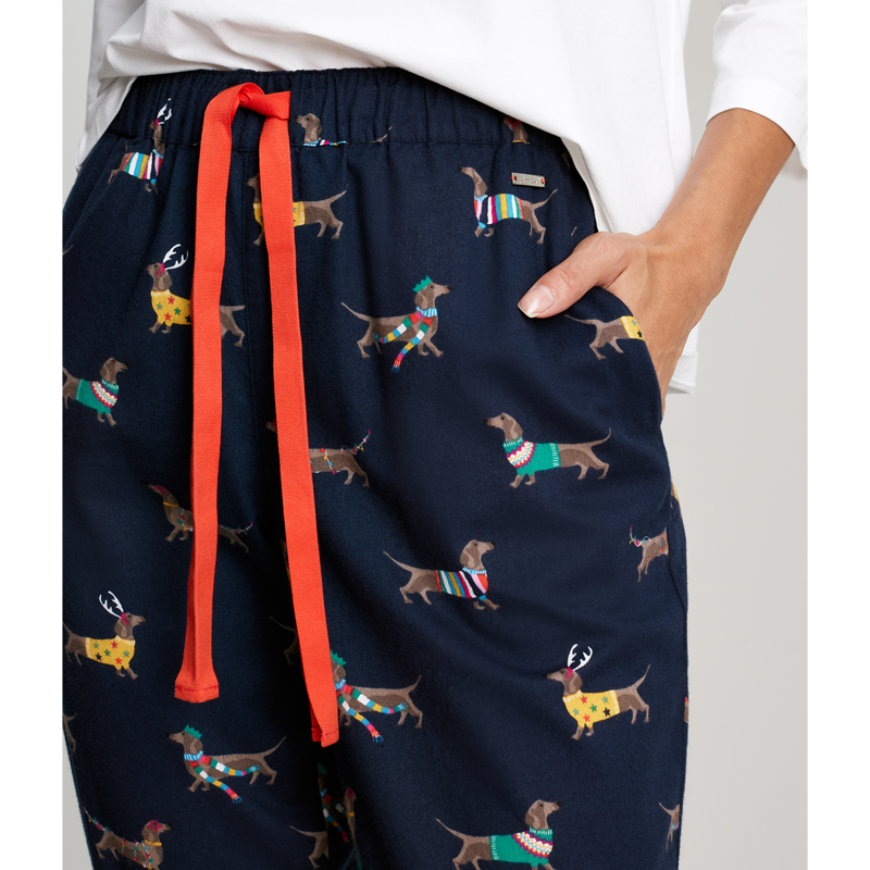 Joules Luna Brushed Cotton Pyjama Bottoms - Navy Sausage Dogs-3