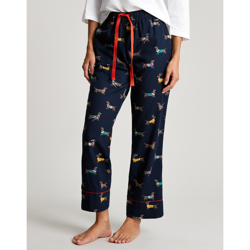 Joules Luna Brushed Cotton Pyjama Bottoms - Navy Sausage Dogs-1