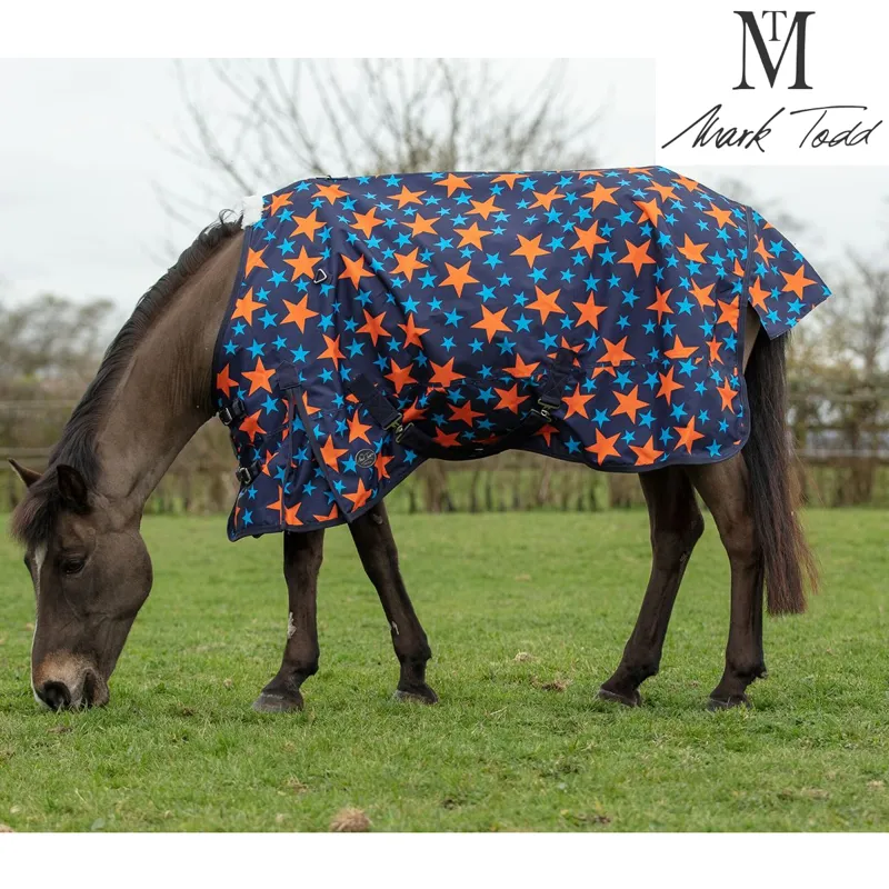 Mark Todd Mediumweight Pony Turnout Rug - Navy/Orange Stars