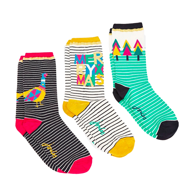 Joules Xmas 3 Pack Socks - Merry 3Pk