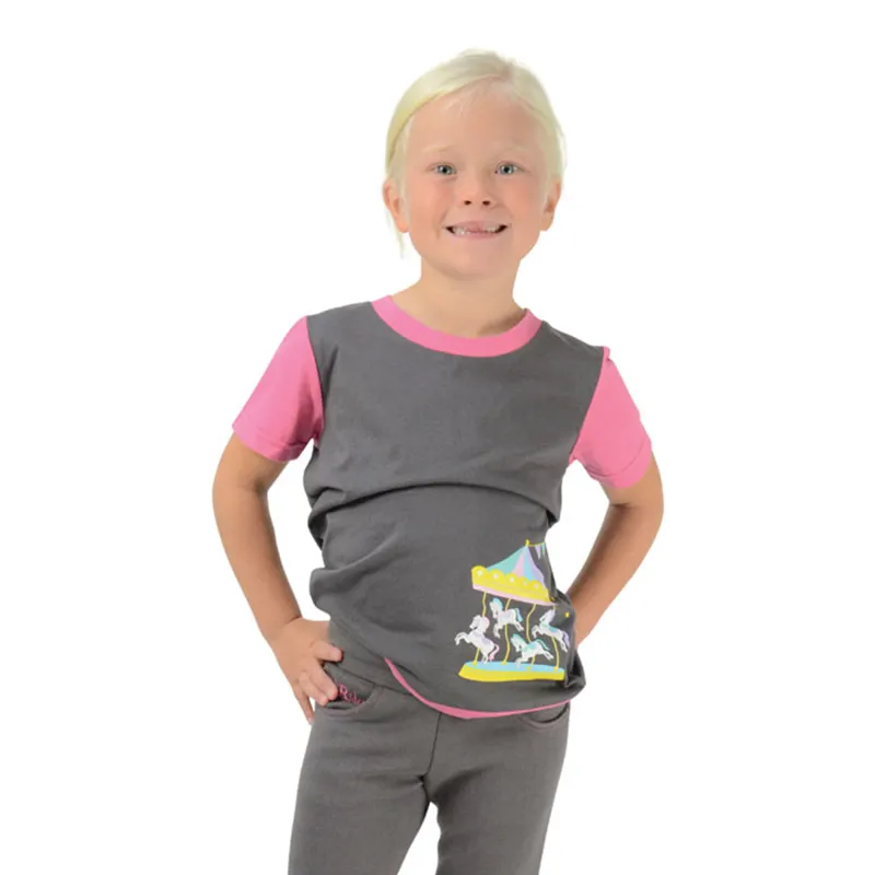Little Rider Merry Go Round T-Shirt - Grey/Pink