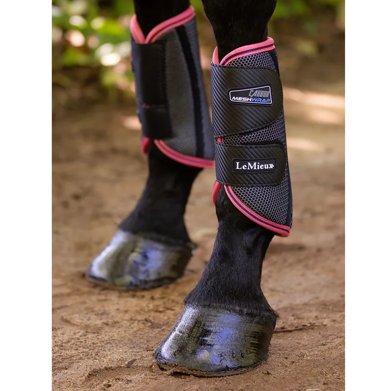 LeMieux Carbon Mesh Wrap Boots - Black/Papaya-4