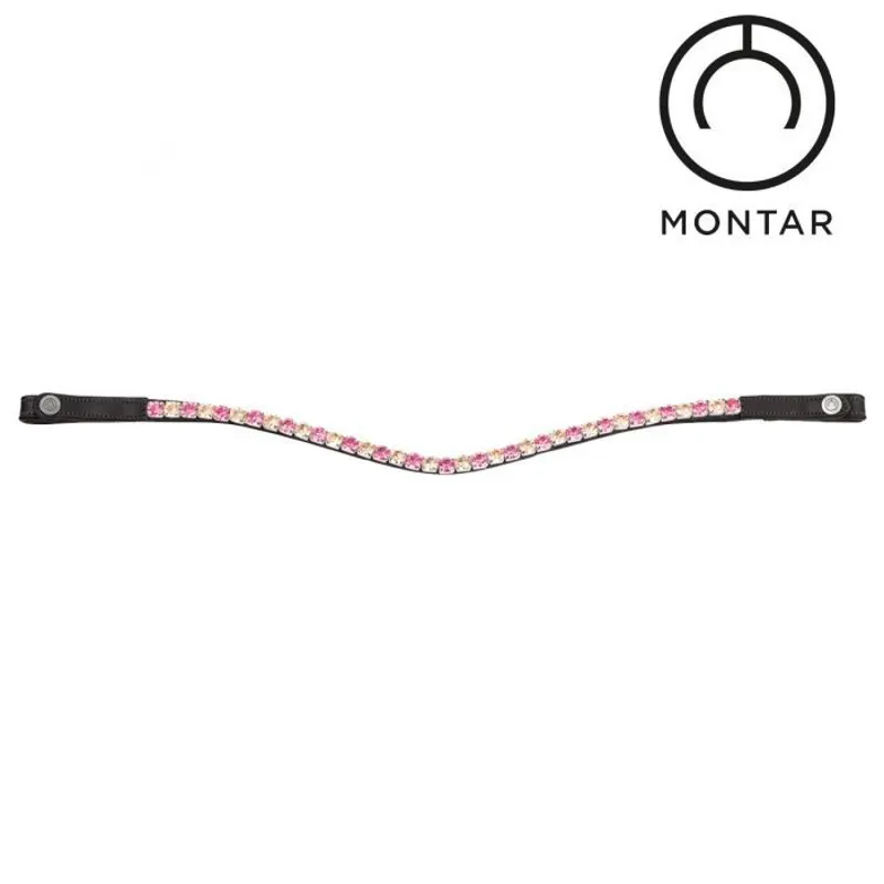 Montar Mighty Curved Browband - Peach/Pink - Black Leather