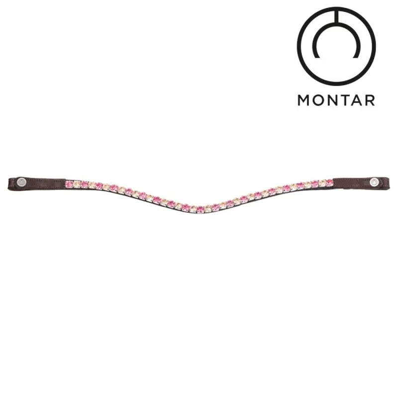 Montar Mighty Curved Browband - Peach/Pink - Brown Leather