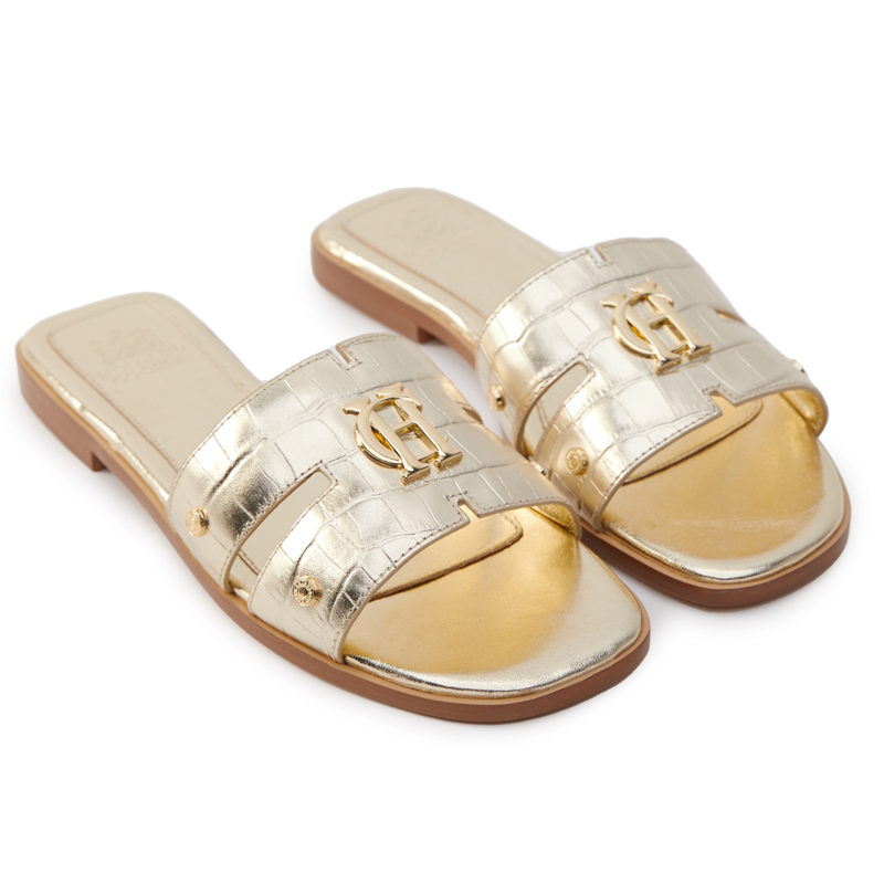 Holland Cooper Monogram Slides - Gold Croc-1
