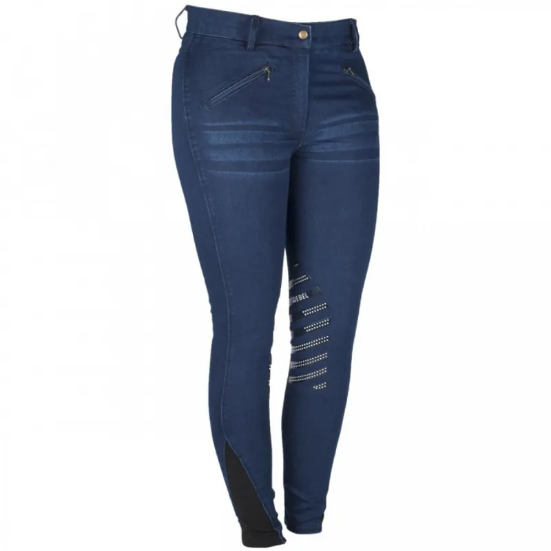 Rebel by Montar Ariana Denim Silicone Knee Patch Breeches - Blue Denim
