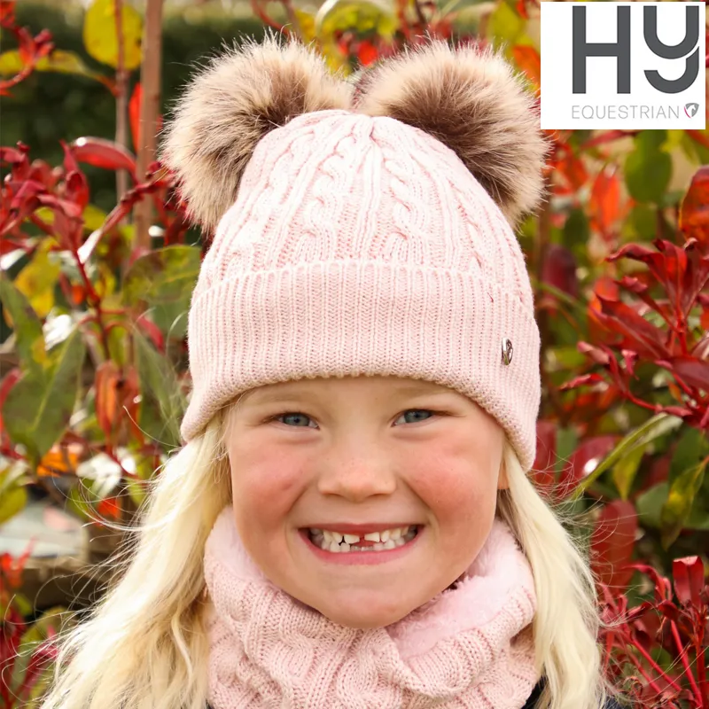 Hy Equestrian Morzine Children's Bobble Hat - Blush -1