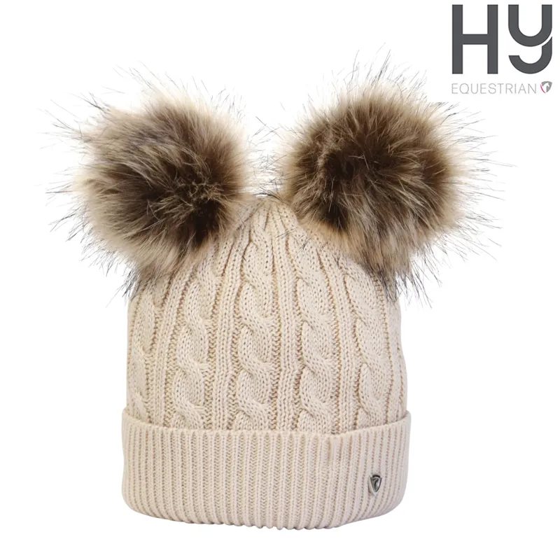 Hy Equestrian Morzine Children's Bobble Hat - Beige 