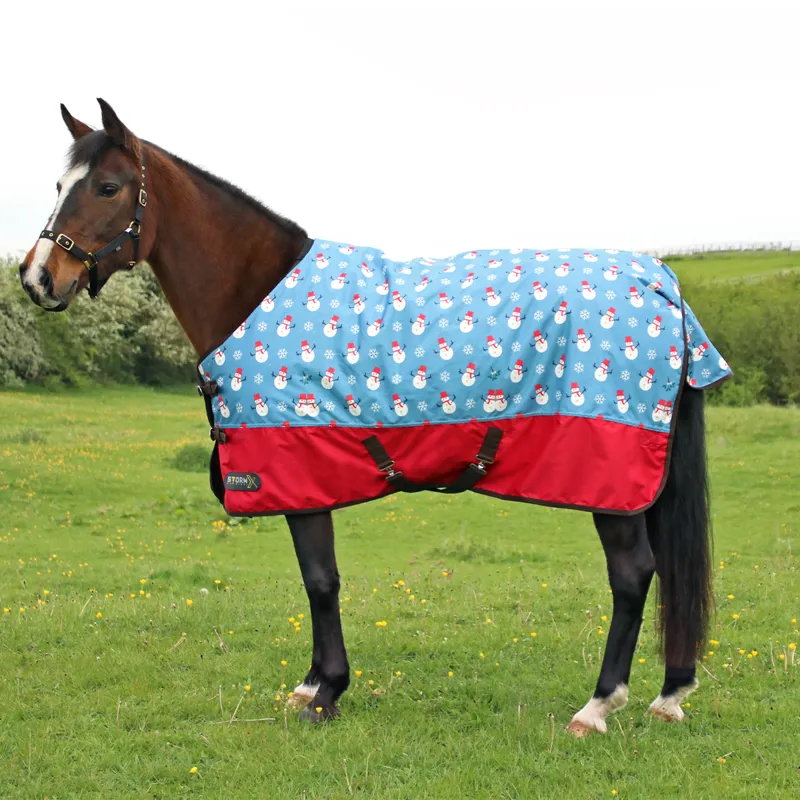 Hy StormX Original Snowy The Snowman 200 Turnout Rug - Ice Blue/Berry Red