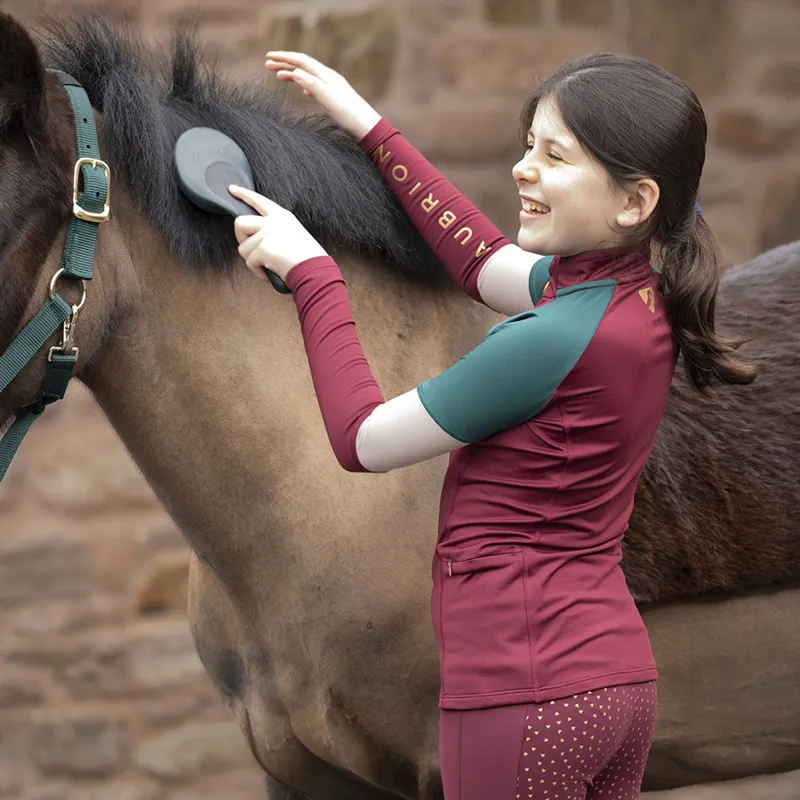 Aubrion Young Rider Newbury Long Sleeve Base Layer - Wine-2