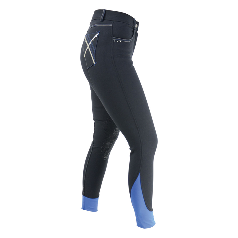 Hy Equestrian Olympian Ladies Breeches - Black Panther/Royal Blue-1