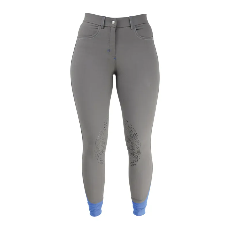 Hy Equestrian Olympian Ladies Breeches - Steel Grey/Royal Blue