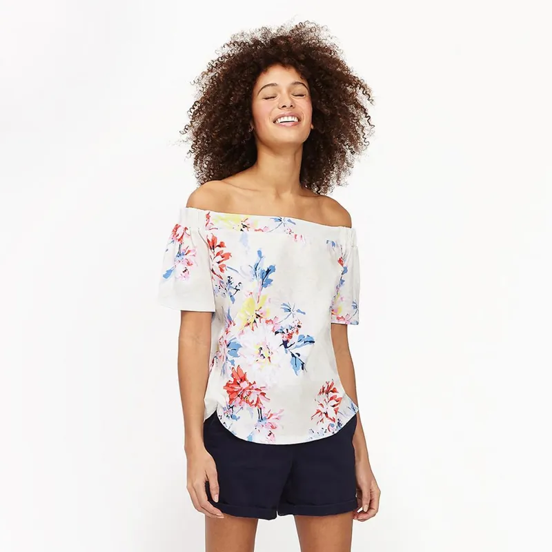 Joules Oona Jersey Bardot Top - Cream Whitstable Floral