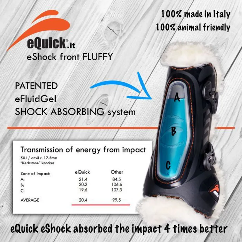 eQuick E Shock Front Lamb Wool Velcro Tendon Boot - Black-2