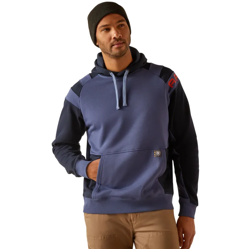 Ariat Men's Rebar Workman Colourblock Logo Hoodie - Navy/Blue Indigo