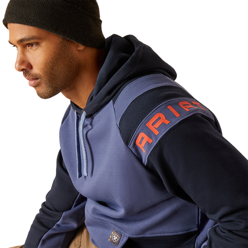 Ariat Men's Rebar Workman Colourblock Logo Hoodie - Navy/Blue Indigo-2