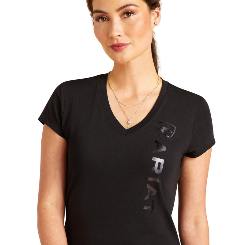 Ariat Women's Vertical Logo V T-Shirt - Black-2