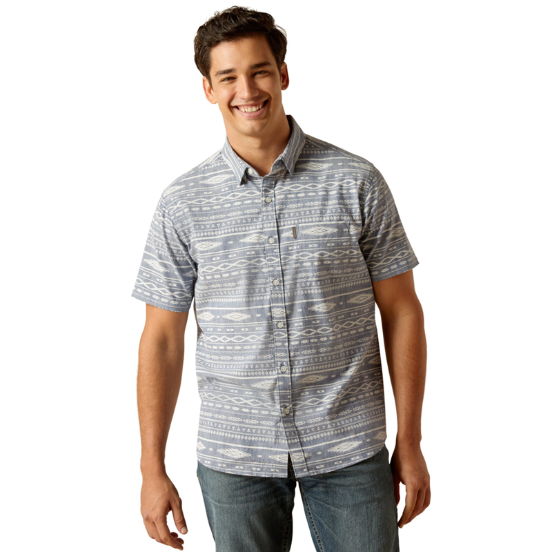 Ariat Men's Mack Stretch Modern Fit Shirt- Chambray Blue