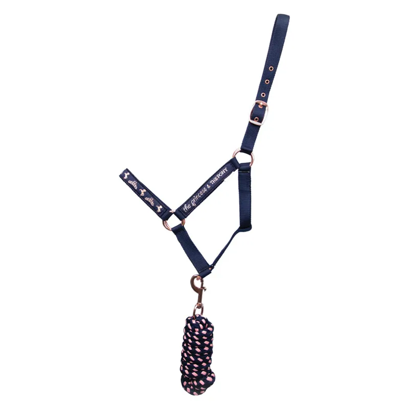 The Princess and the Pony Head Collar and Lead Rope Set by Little Rider - Navy/Peach
