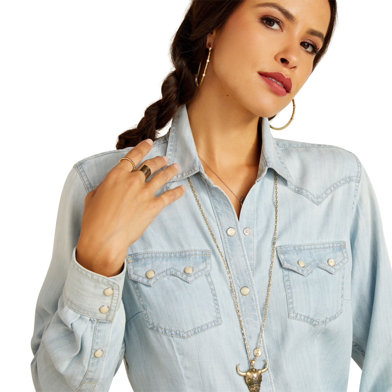 Ariat Women's Blues Shirt - Bleached Chambray-2