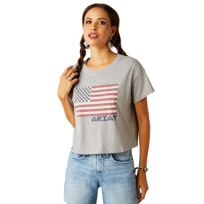 Ariat Women's Homespun Flag T-Shirt - Heather Grey