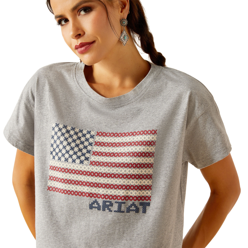Ariat Women's Homespun Flag T-Shirt - Heather Grey-2