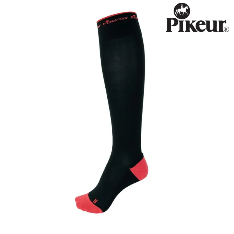 Pikeur Knee Length Socks with Contrast Toe and Heel - Grey/Peach