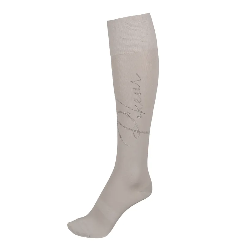 Pikeur Rhinestone Ladies Long Riding Socks - Light Grey