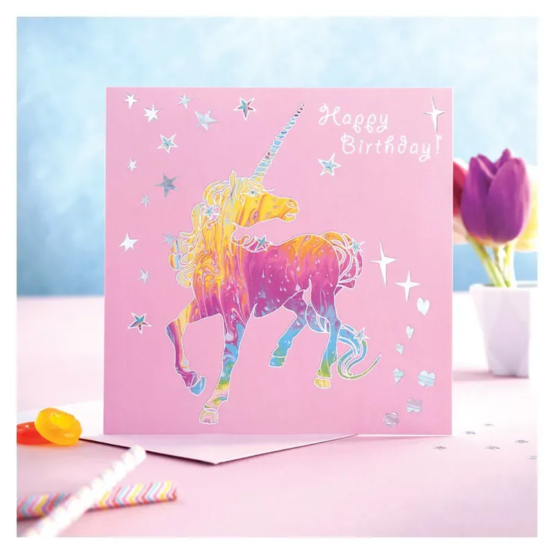 Deckled Edge Prancing Myth Card - Happy Birthday - Dancing Unicorn