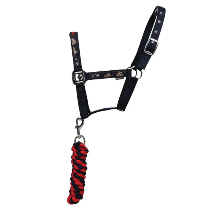 Hy Equestrian Thelwell Collection Practice Makes Perfect Headcollar and Leadrope - Navy/Red