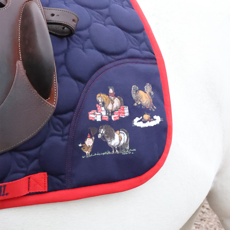 Hy Equestrian Thelwell Collection Practice Makes Perfect Saddlepad - Navy/Red-2