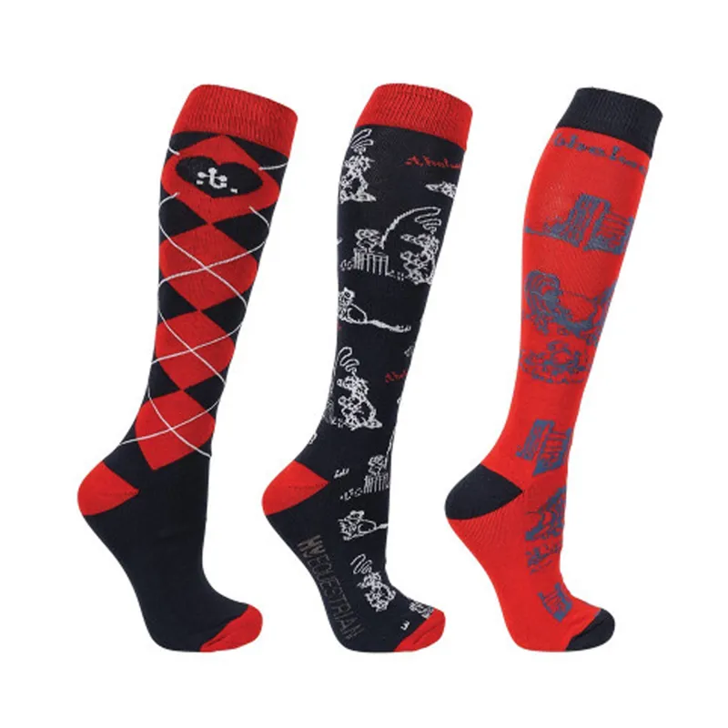 Hy Equestrian Thelwell Collection Practice Makes Perfect Pack of 3 Socks - Red/Navy