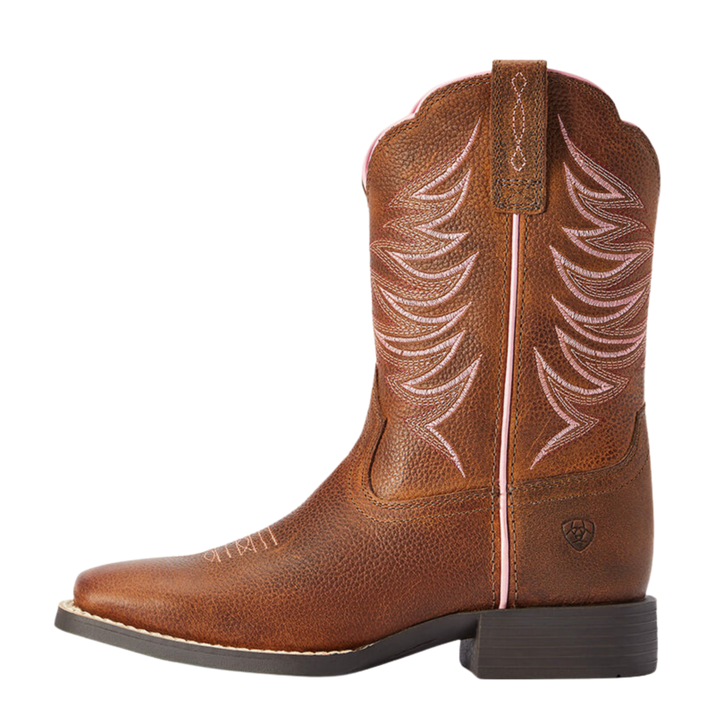 Ariat Youth Firecatcher Wide Square Toe Western Boot - Rowdy Brown-1